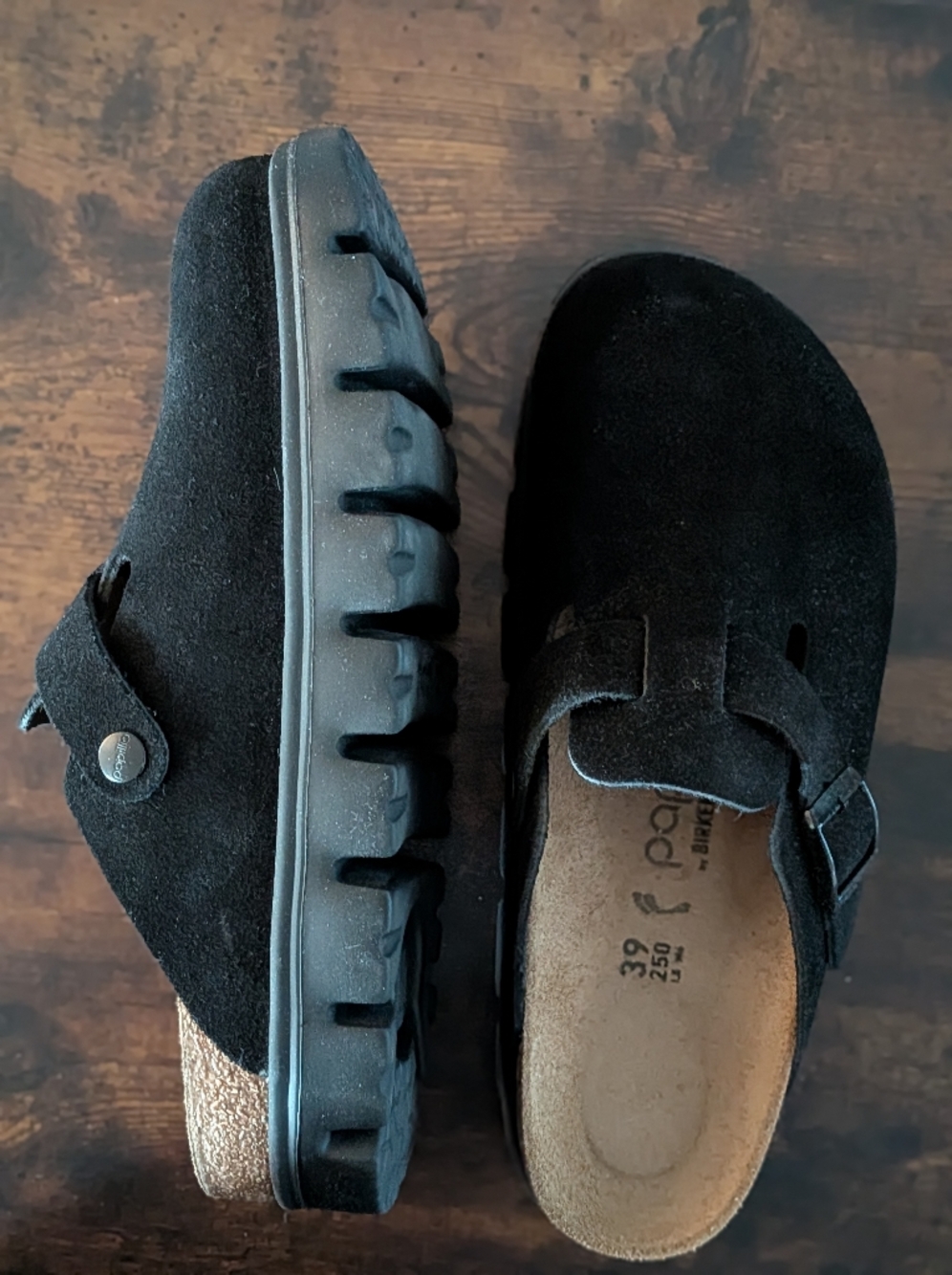 Birkenstock Papillio Black Suede Chunky Boston Clogs Ladies 8 EU 39